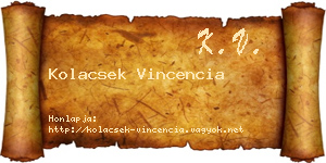 Kolacsek Vincencia névjegykártya